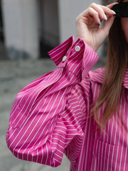 Casual Shirt With High Waist Slit Long Skirt Loose Stripe Two Pieces Set Mssza