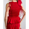 Elegant Short Puff Sleeve Solid Color Round-Neck Smocked Shirred Tie-up Bow Puffball Hem Peplum Blouse Tops Mssza