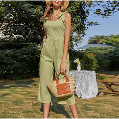 Elegant Shoulder Bow Sleeveless Wide Leg Rompers Holiday Beach Casual Jumpsuit Mssza