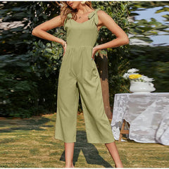 Elegant Shoulder Bow Sleeveless Wide Leg Rompers Holiday Beach Casual Jumpsuit Mssza