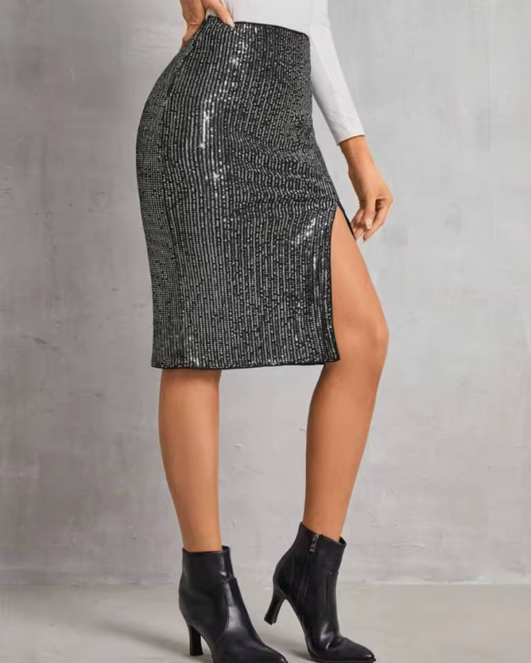 Elegant Silhouette Shiny Glitter Wrapped Hip Skirts Mssza