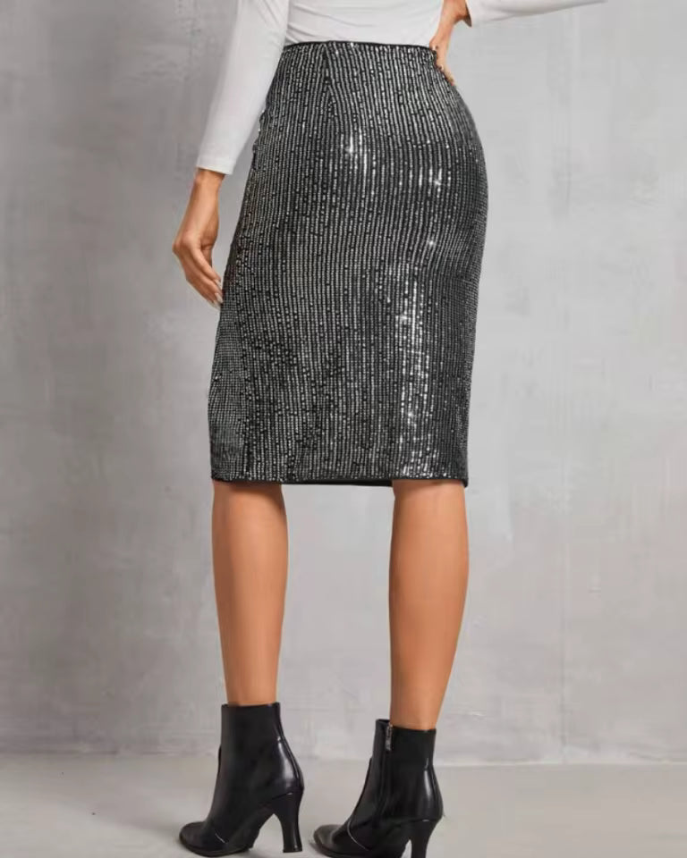 Elegant Silhouette Shiny Glitter Wrapped Hip Skirts Mssza