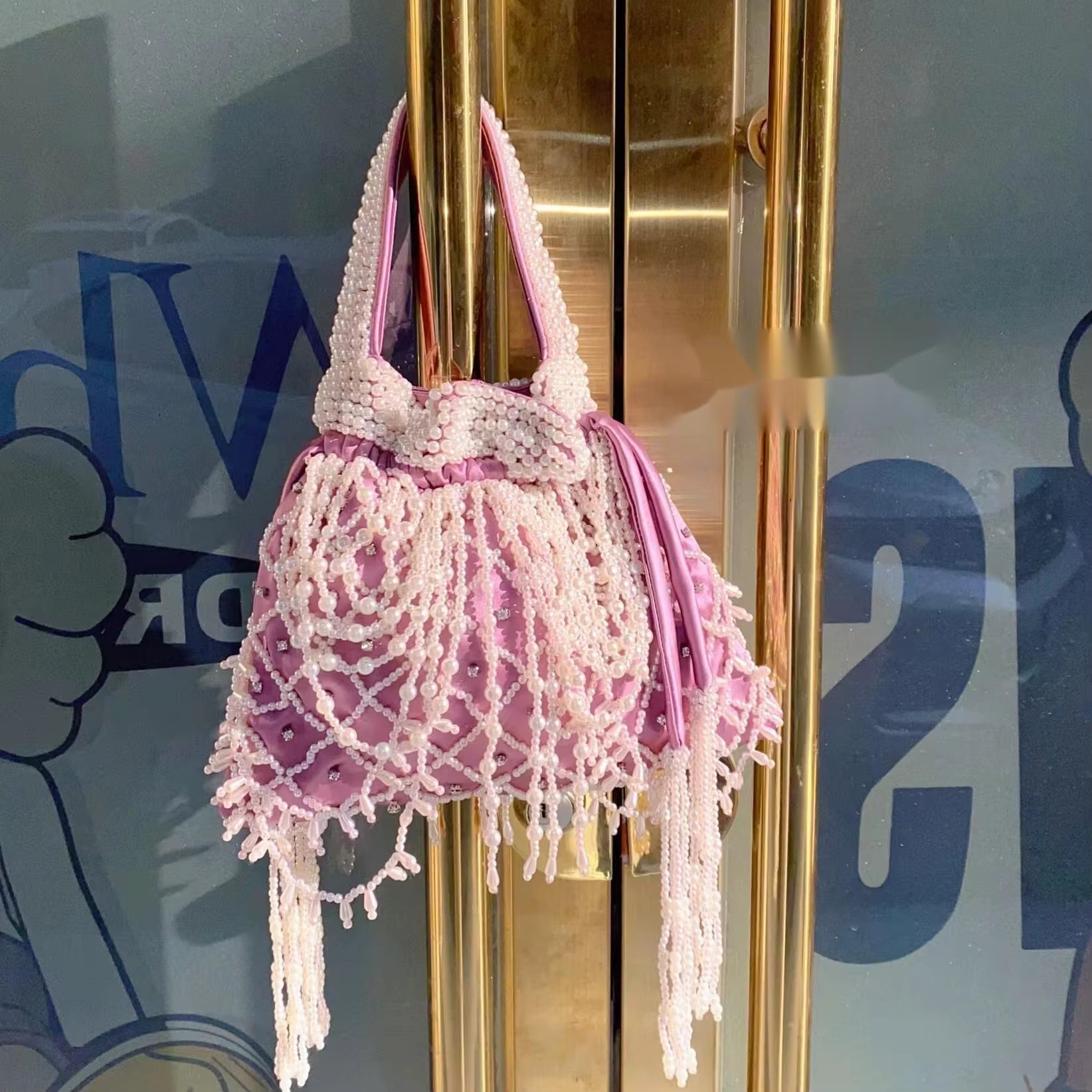 Elegant Silk Pearl Sweet Bucket Evening Party Bag Mssza
