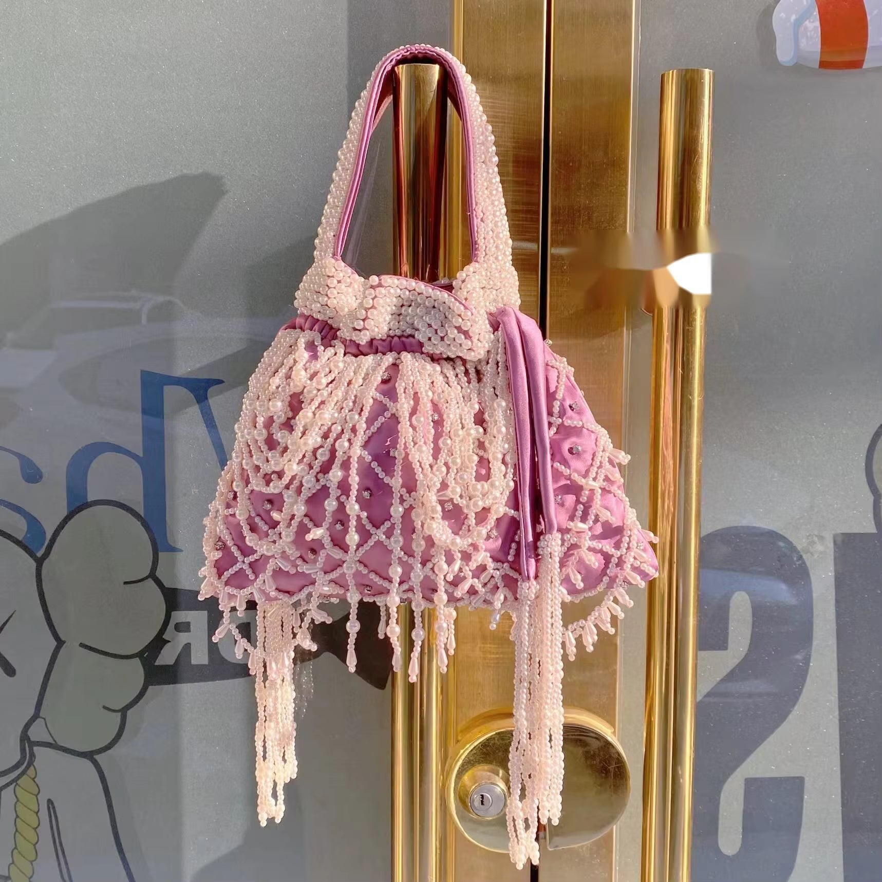 Elegant Silk Pearl Sweet Bucket Evening Party Bag Mssza