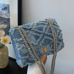 Elegant Simple Design High-value Diamond Shaped Plaid Metal Chain Messenger Shoulder Bag Mssza