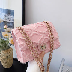 Elegant Simple Design High-value Diamond Shaped Plaid Metal Chain Messenger Shoulder Bag Mssza