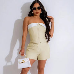 Elegant Single-Breasted Strapless Top and Shorts Two Piece Set Mssza