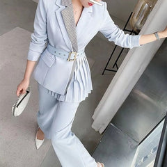 Elegant Single Button Pants And Blazer With Belt 2 Pieces Set Mssza