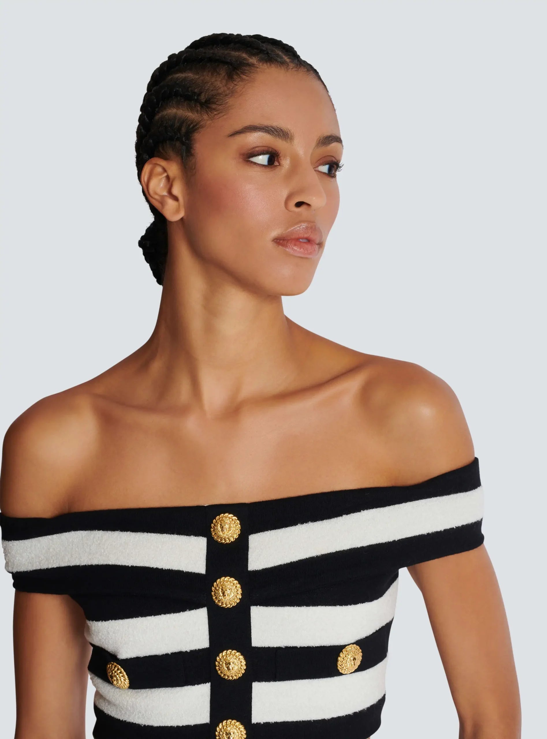 Elegant Slash Neck Striped Button zipper Office Lady 2 Pieces Bodycon Bandage Mid-calf Dress Mssza