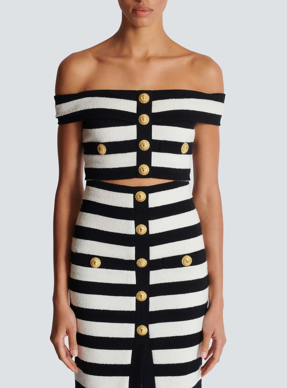 Elegant Slash Neck Striped Button zipper Office Lady 2 Pieces Bodycon Bandage Mid-calf Dress Mssza