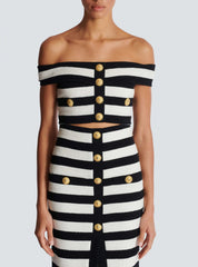 Elegant Slash Neck Striped Button zipper Office Lady 2 Pieces Bodycon Bandage Mid-calf Dress Mssza