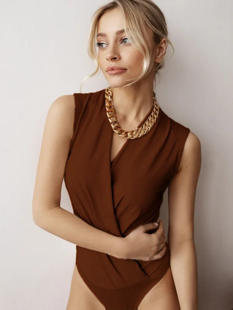 Elegant Sleeveless Office Lady Crisscross Neckline Pleated Tank Top Mssza