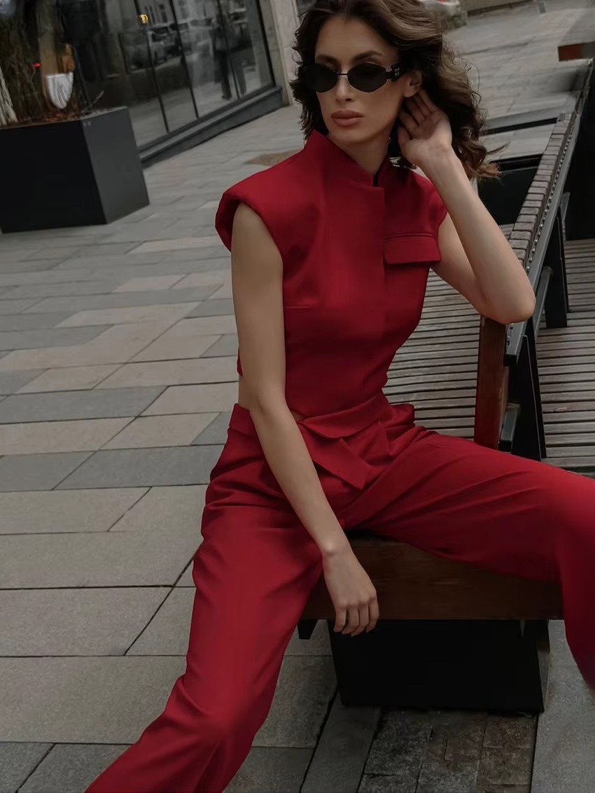 Elegant Sleeveless Crop Top With High Waist Pants 2 Piece Sets Mssza