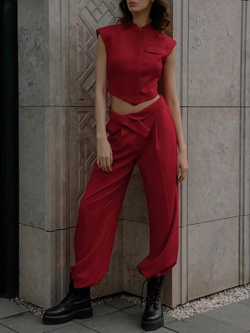 Elegant Sleeveless Crop Top With High Waist Pants 2 Piece Sets Mssza