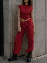 Elegant Sleeveless Crop Top With High Waist Pants 2 Piece Sets Mssza
