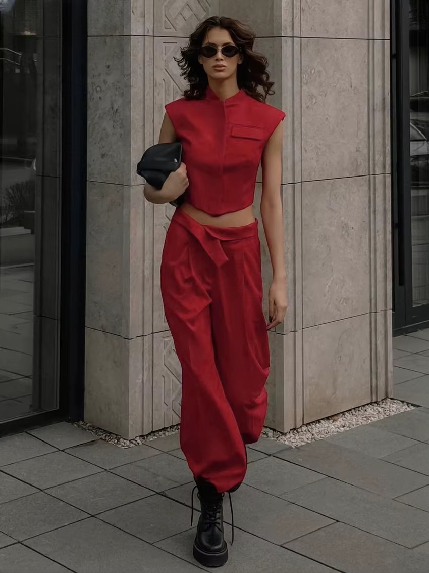 Elegant Sleeveless Crop Top With High Waist Pants 2 Piece Sets Mssza