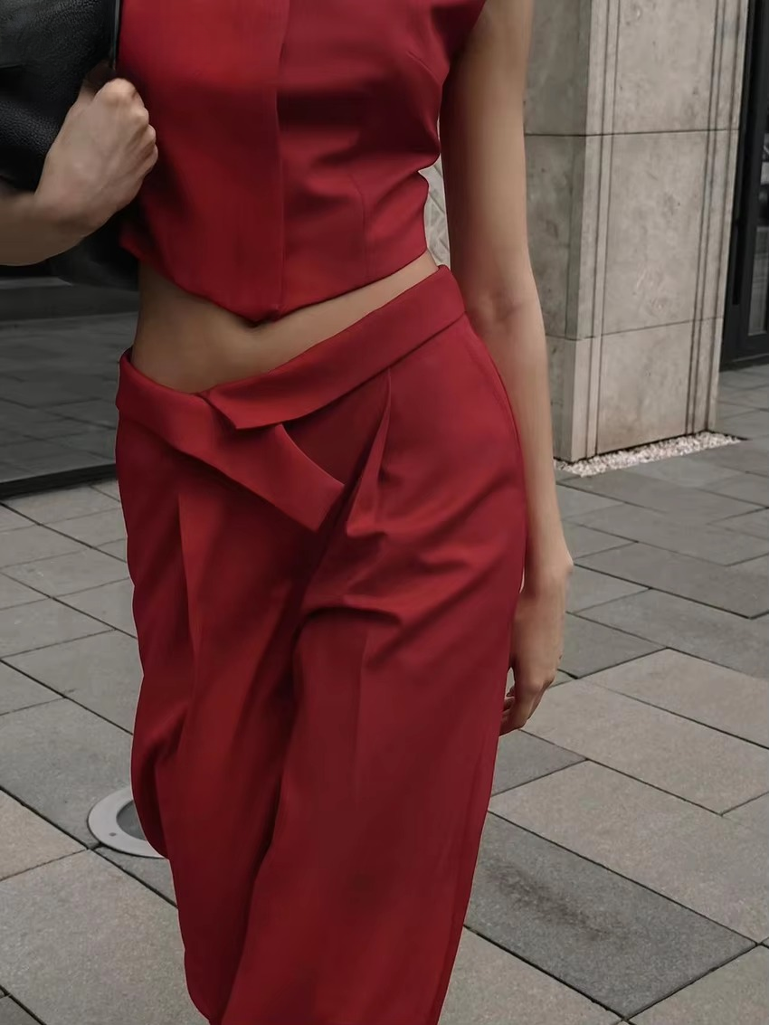 Elegant Sleeveless Crop Top With High Waist Pants 2 Piece Sets Mssza