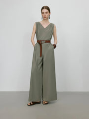 Elegant Sleeveless Tank Style High-Waisted Wide Leg Cotton Blend Jumpsuit Mssza