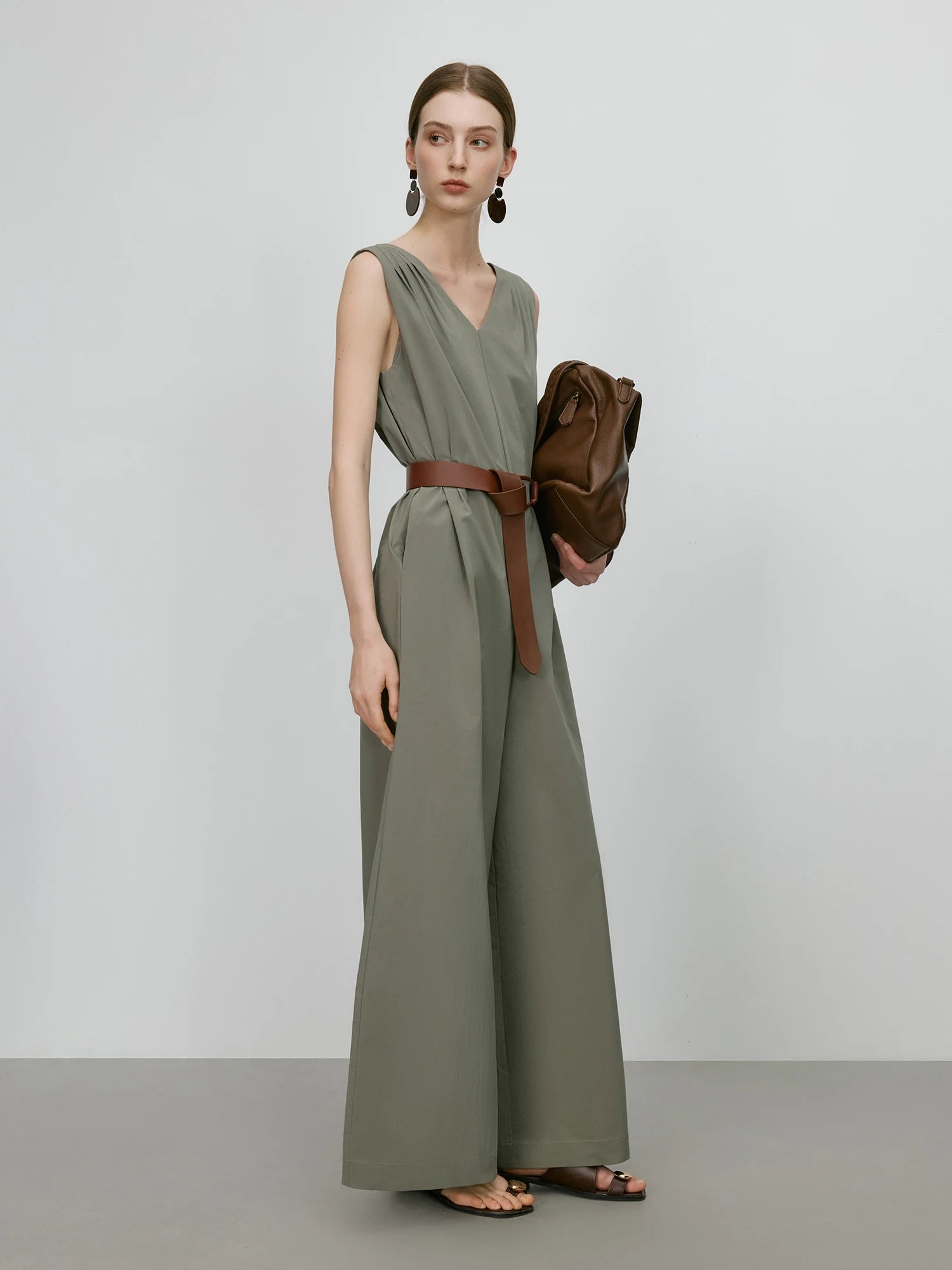 Elegant Sleeveless Tank Style High-Waisted Wide Leg Cotton Blend Jumpsuit Mssza