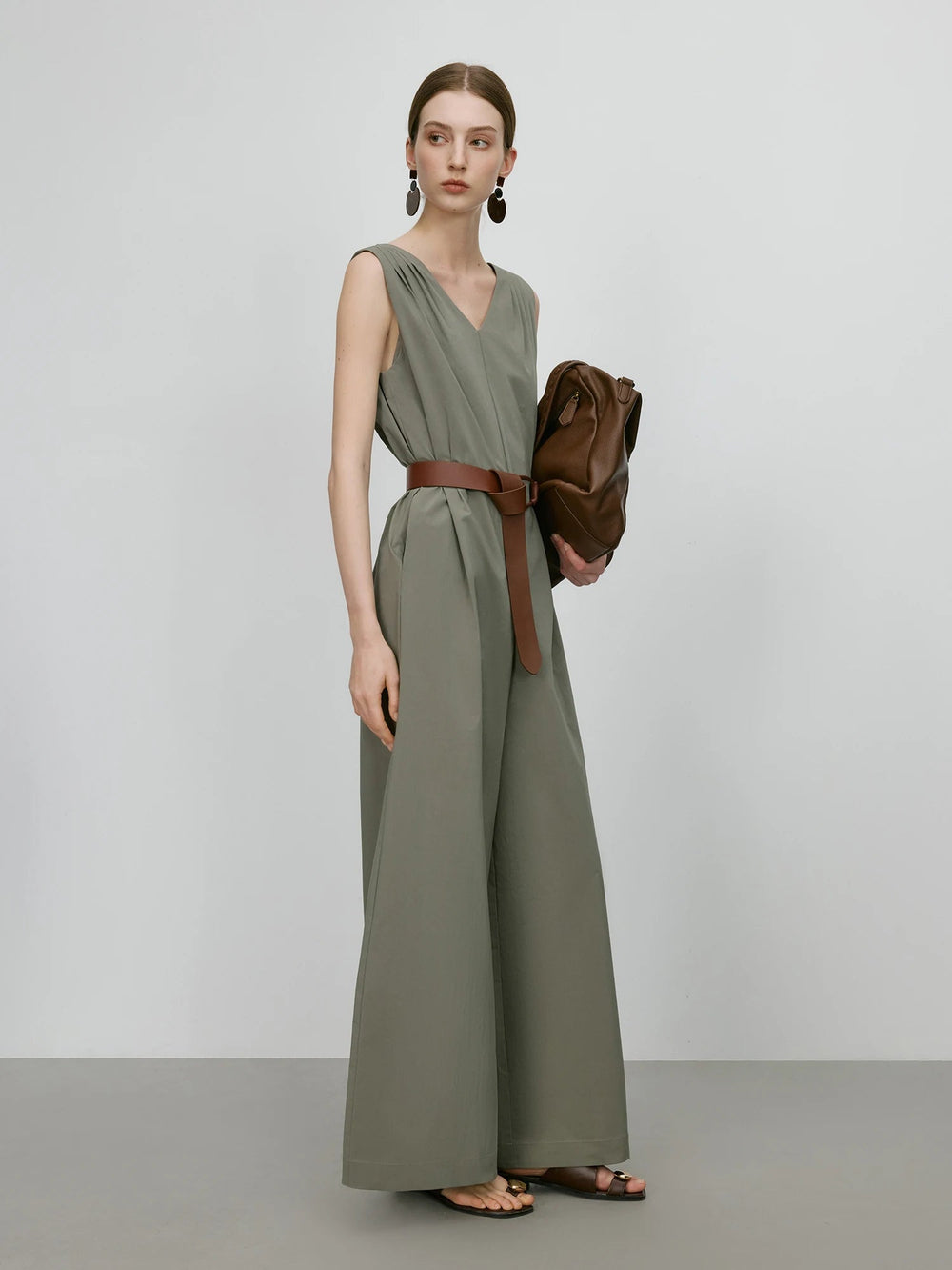 Elegant Sleeveless Tank Style High-Waisted Wide Leg Cotton Blend Jumpsuit Mssza