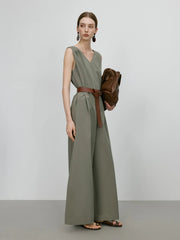 Elegant Sleeveless Tank Style High-Waisted Wide Leg Cotton Blend Jumpsuit Mssza