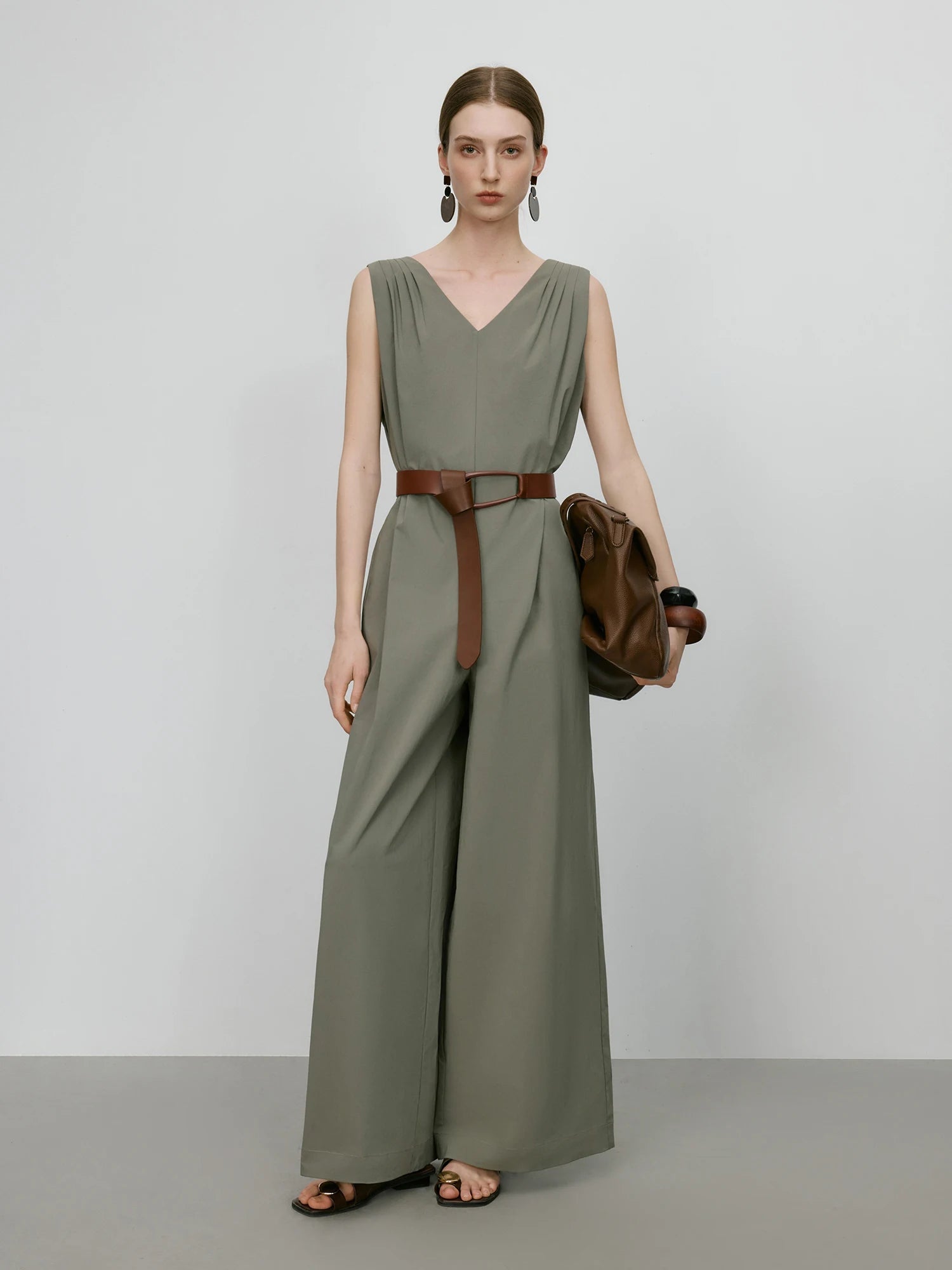 Elegant Sleeveless Tank Style High-Waisted Wide Leg Cotton Blend Jumpsuit Mssza