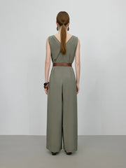 Elegant Sleeveless Tank Style High-Waisted Wide Leg Cotton Blend Jumpsuit Mssza