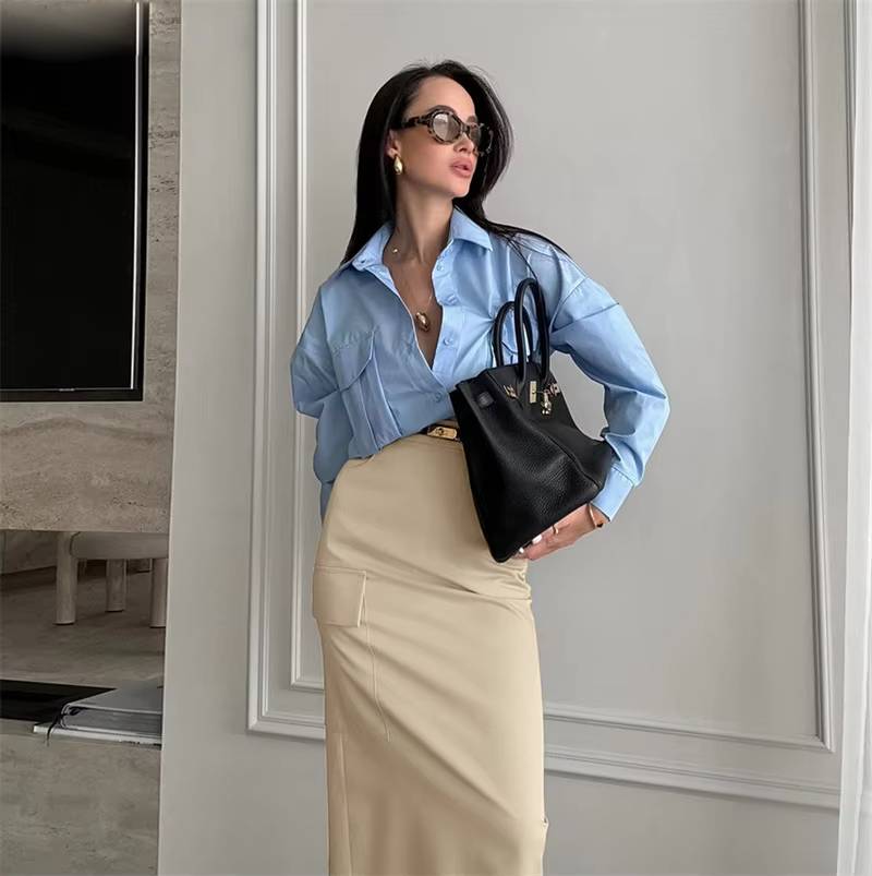 Elegant Slim With Package Hip Stylish High Waist Pockets Split Skirts Mssza