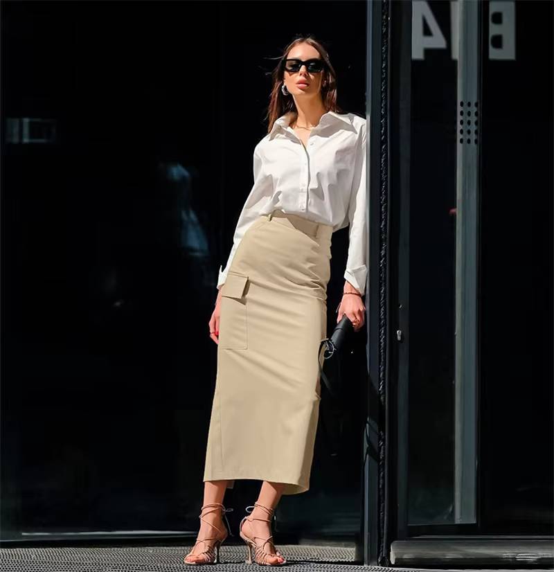 Elegant Slim With Package Hip Stylish High Waist Pockets Split Skirts Mssza