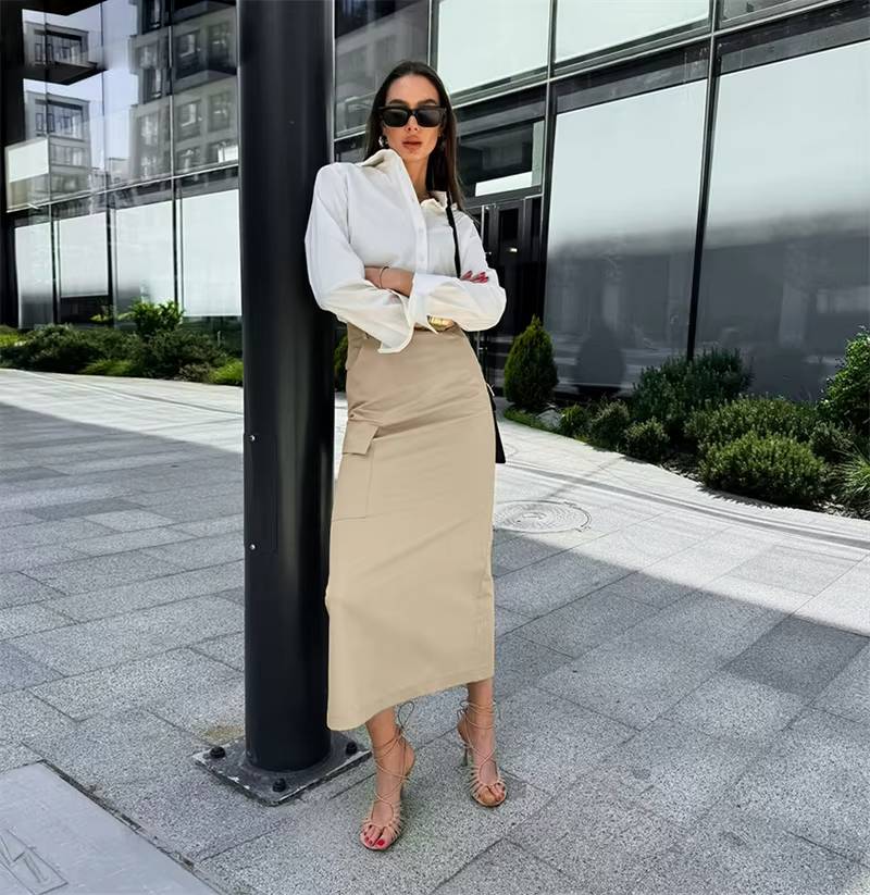 Elegant Slim With Package Hip Stylish High Waist Pockets Split Skirts Mssza