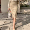 Elegant Slit Knit Midi Pencil Shiny Lurex Sheath Skirt Mssza