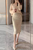 Elegant Slit Knit Midi Pencil Shiny Lurex Sheath Skirt Mssza