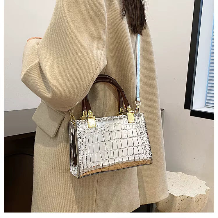 Elegant Small Square Patent Leather Crossbody Handbags Mssza