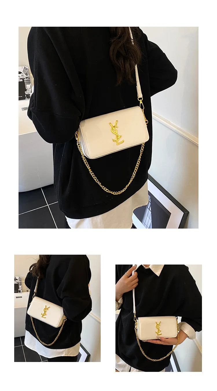 Elegant Small Square Textured Minimalist Purse Stylish Chain Crossbody Shoulder Bag Mssza
