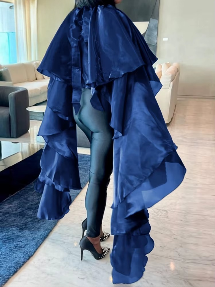 Elegant Solid Batwing Sleeve O-Neck Pullover Cloak Tops Mssza