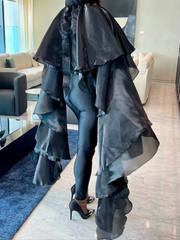 Elegant Solid Batwing Sleeve O-Neck Pullover Cloak Tops Mssza