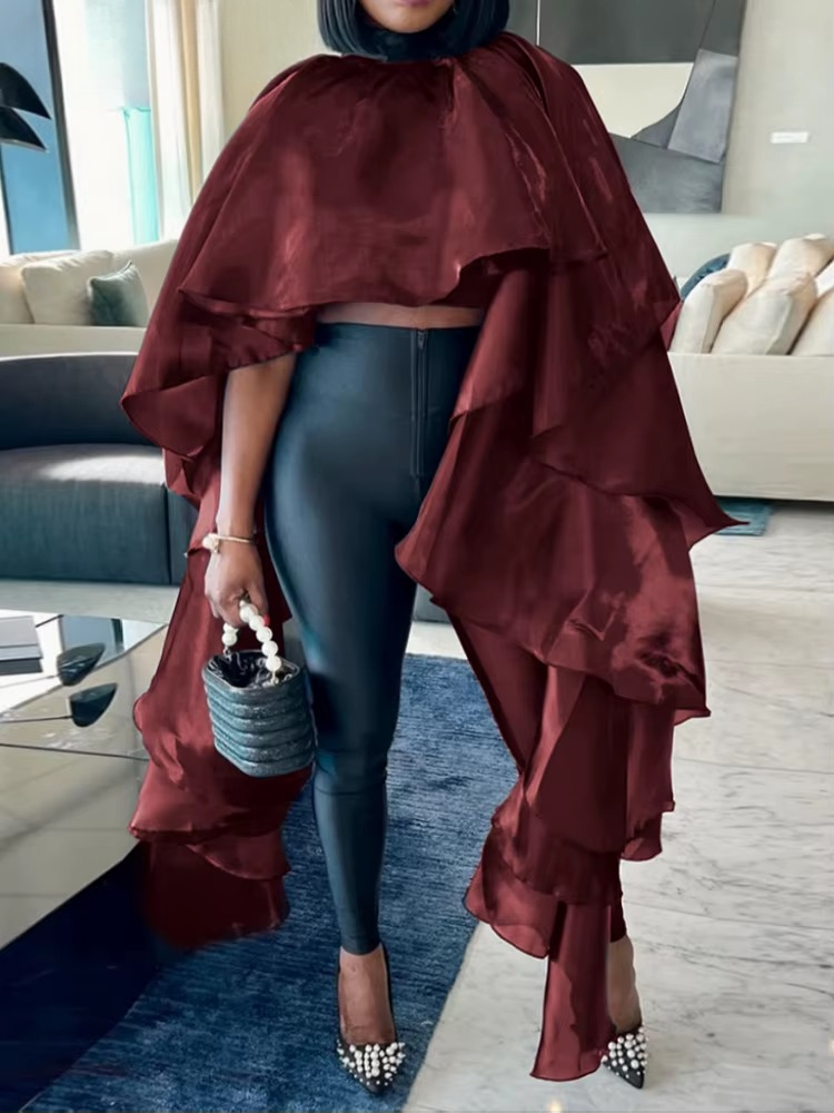 Elegant Solid Batwing Sleeve O-Neck Pullover Cloak Tops Mssza
