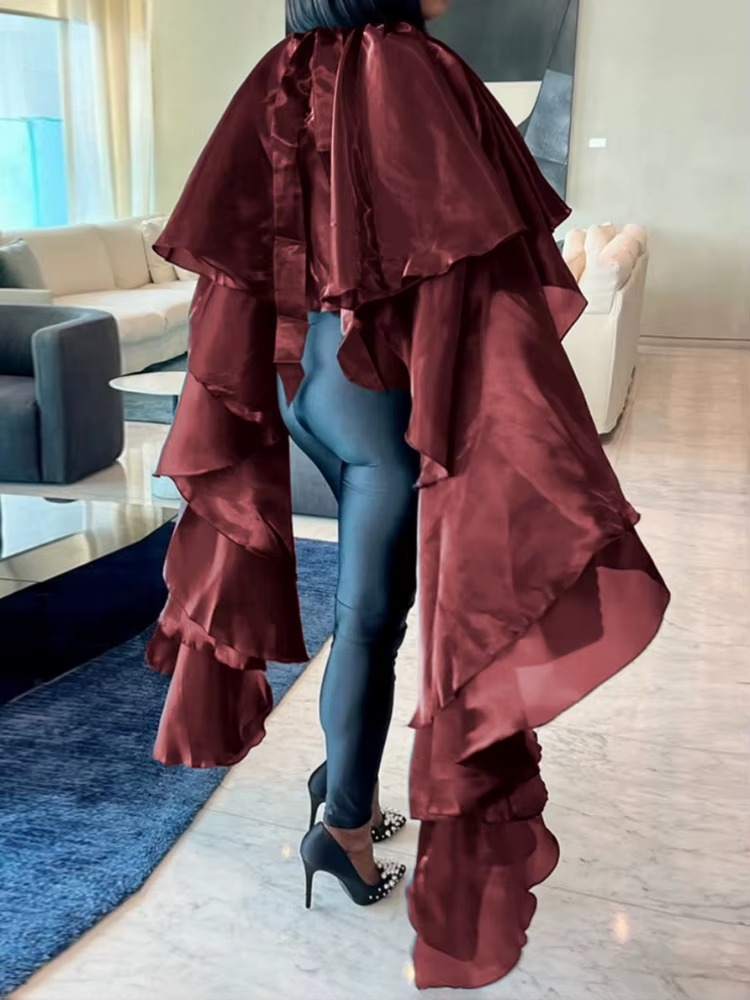 Elegant Solid Batwing Sleeve O-Neck Pullover Cloak Tops Mssza