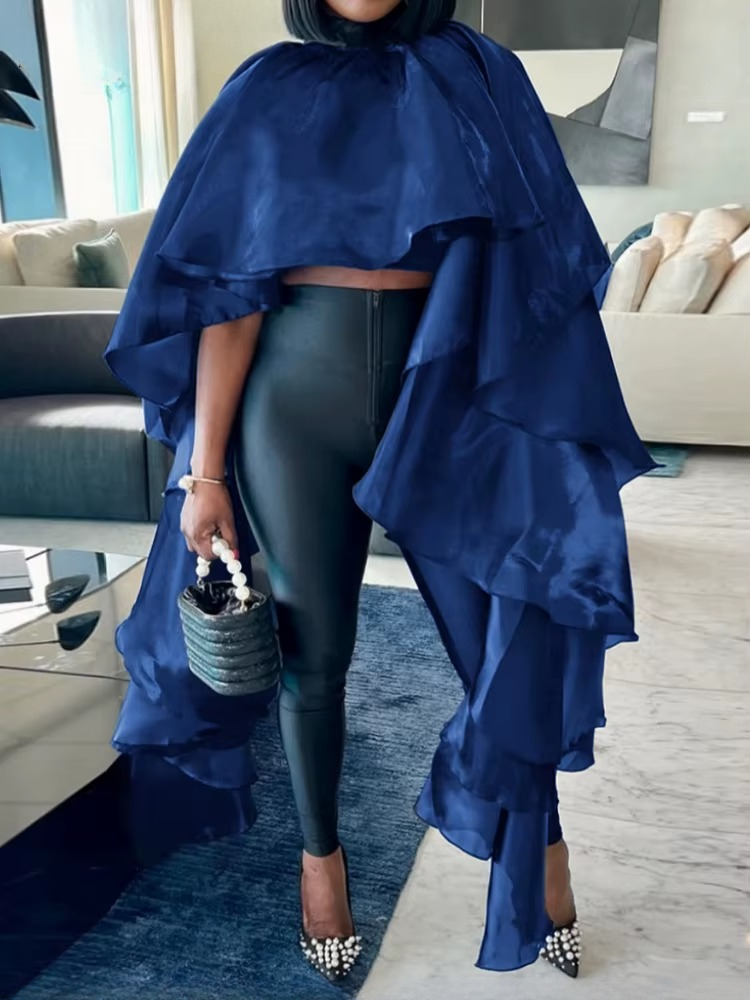 Elegant Solid Batwing Sleeve O-Neck Pullover Cloak Tops Mssza