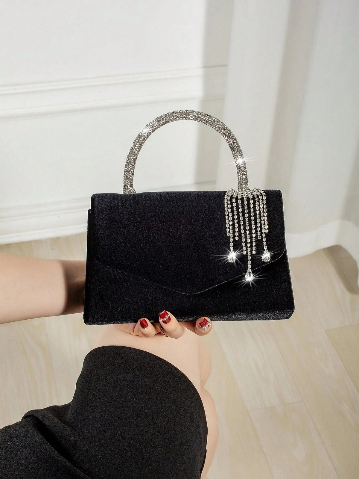 Elegant Solid Charming Velvet Corduroy Tassel Party Banquet Clutch Bag Mssza