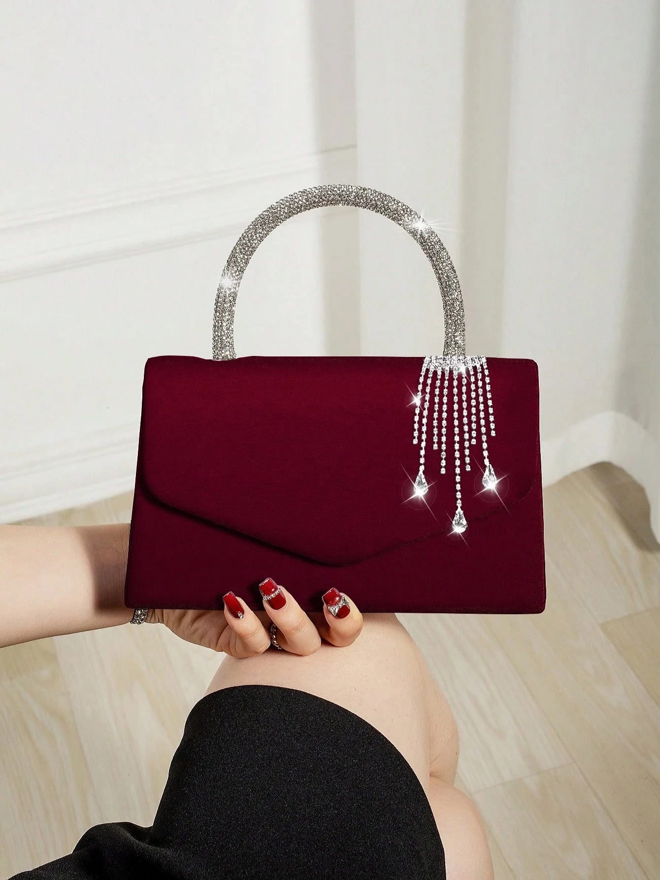 Elegant Solid Charming Velvet Corduroy Tassel Party Banquet Clutch Bag Mssza
