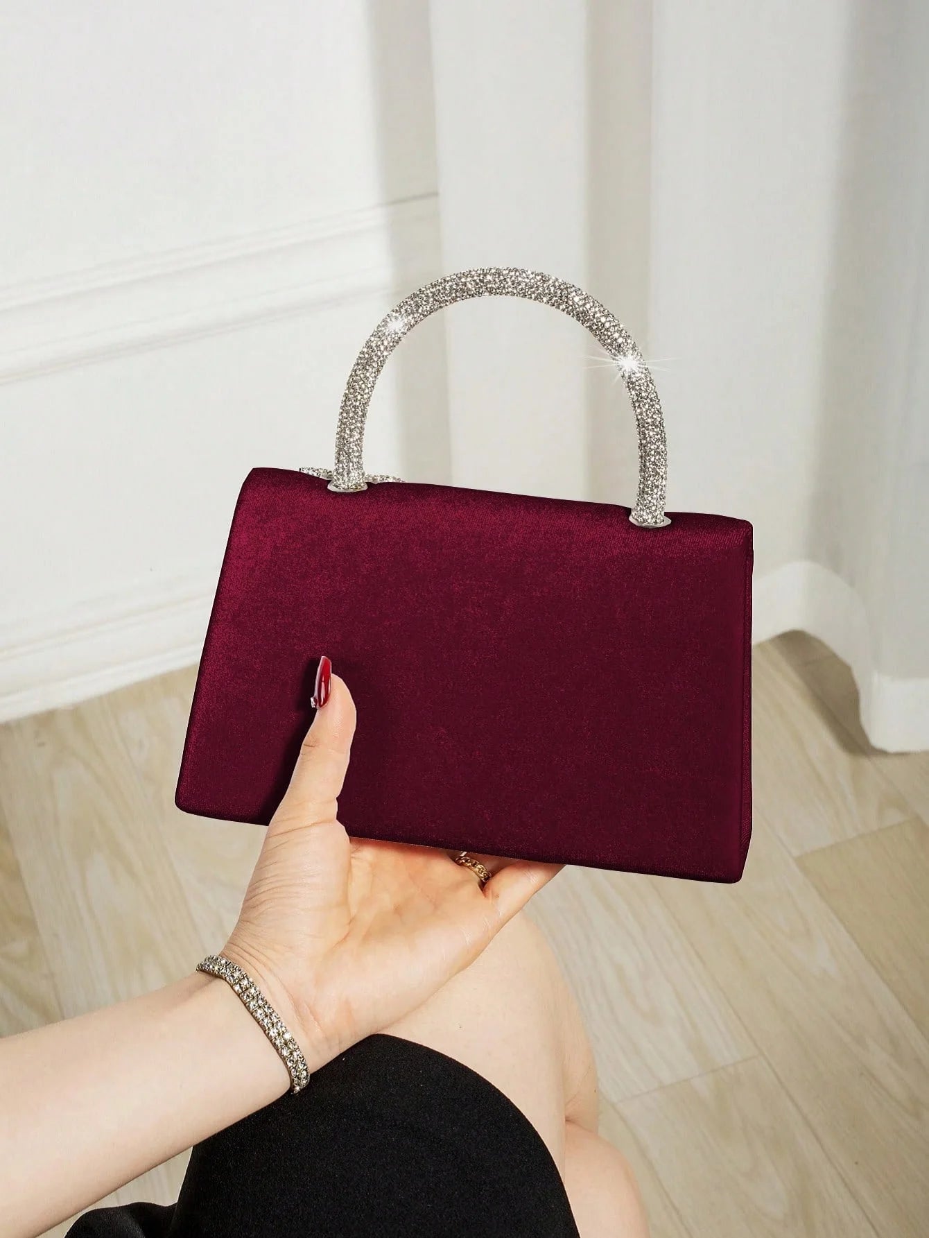 Elegant Solid Charming Velvet Corduroy Tassel Party Banquet Clutch Bag Mssza