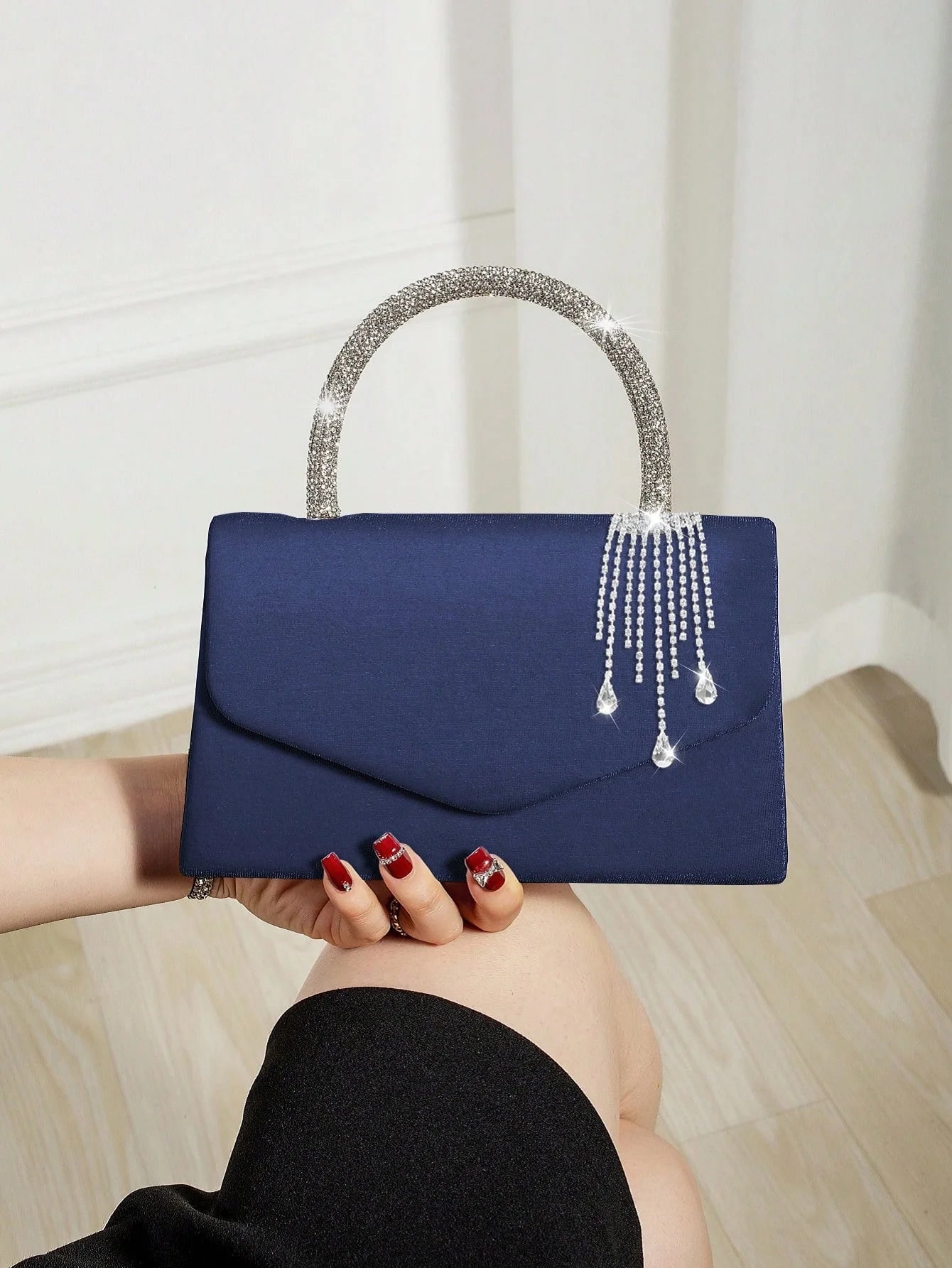 Elegant Solid Charming Velvet Corduroy Tassel Party Banquet Clutch Bag Mssza