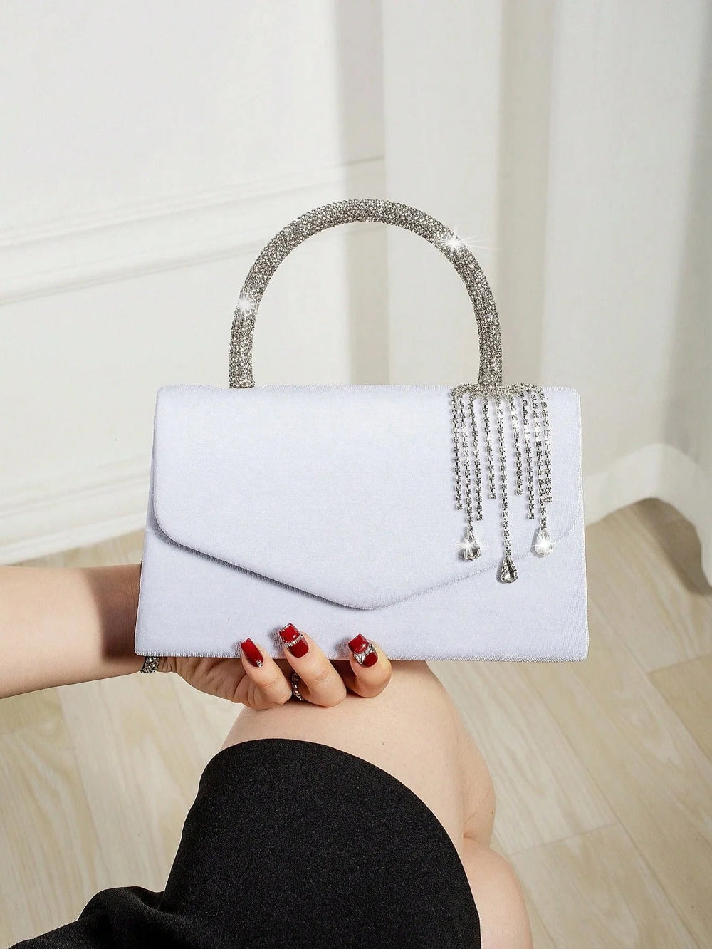 Elegant Solid Charming Velvet Corduroy Tassel Party Banquet Clutch Bag Mssza
