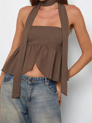 Elegant Solid Color Ruffles Hem Strapless Off-Shoulder Tube Tops With Scarf Mssza
