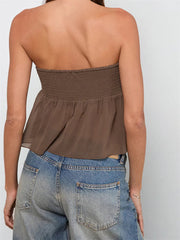 Elegant Solid Color Ruffles Hem Strapless Off-Shoulder Tube Tops With Scarf Mssza