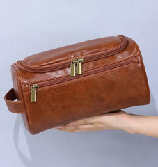 Elegant Solid Dopp Kit Mens Hanging Traveling Large Cosmetic Leather Toiletry Bag Mssza