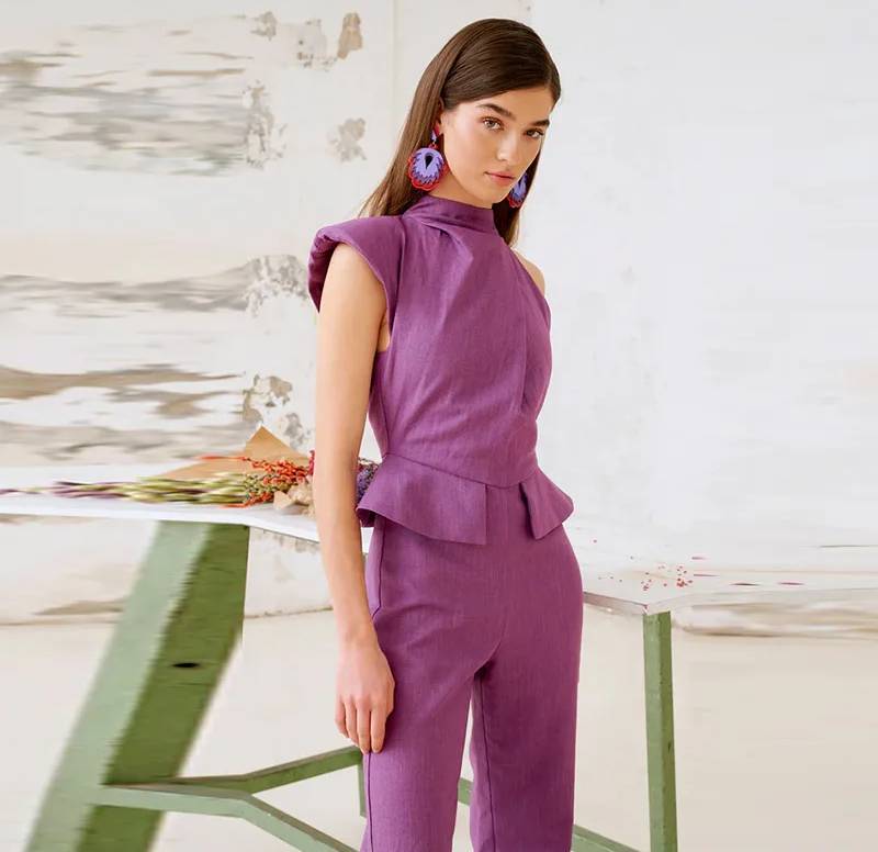Elegant Solid Halter Waist Fake Pockets Wide Leg Cinching One Piece Jumpsuit Mssza
