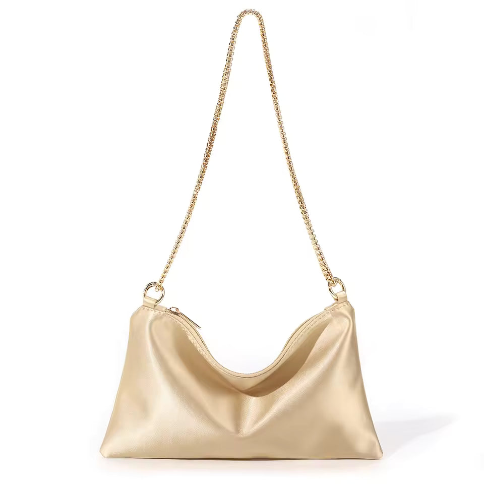 Elegant Solid Metal Chain Zipper Closure Underarm Wedding And Night Evening Bags Mssza