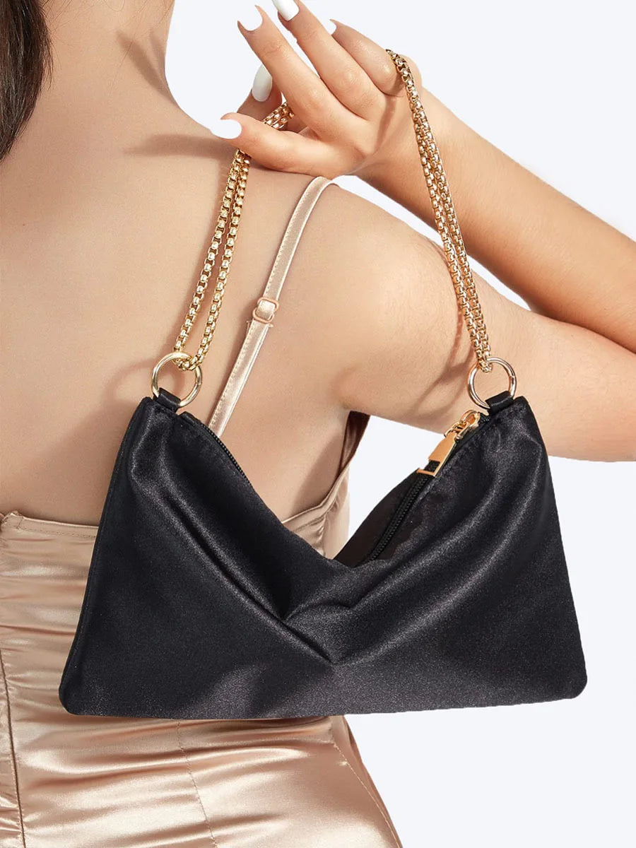 Elegant Solid Metal Chain Zipper Closure Underarm Wedding And Night Evening Bags Mssza